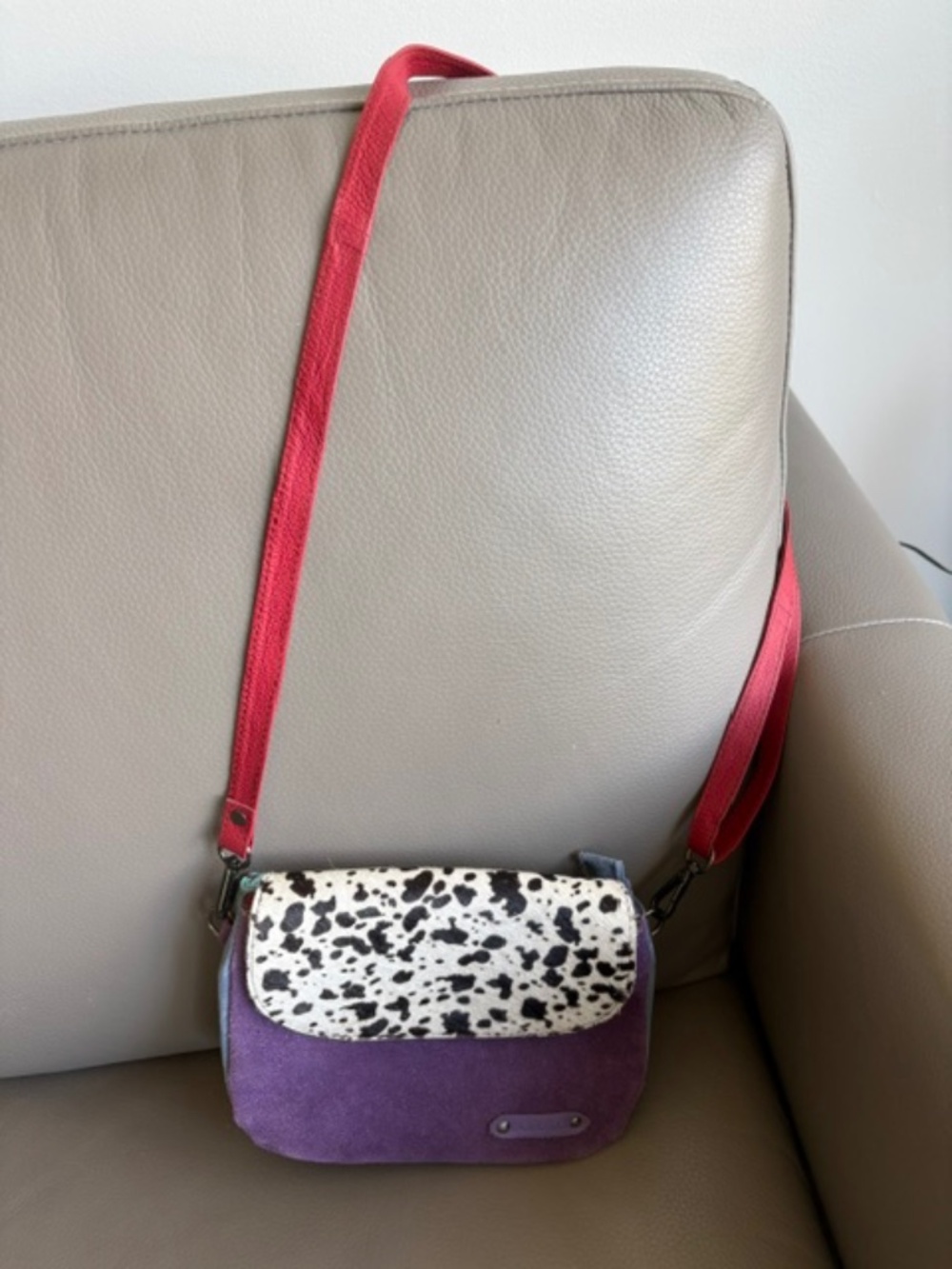 SORUKA small Women's suede leather crossbody bag multicolour animal print front - Picture 4 of 16